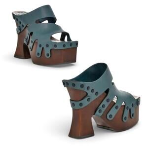 UGG + Eckhaus Latta Squid Women's blue Leather Platform Sandals, Size 10 NWOB